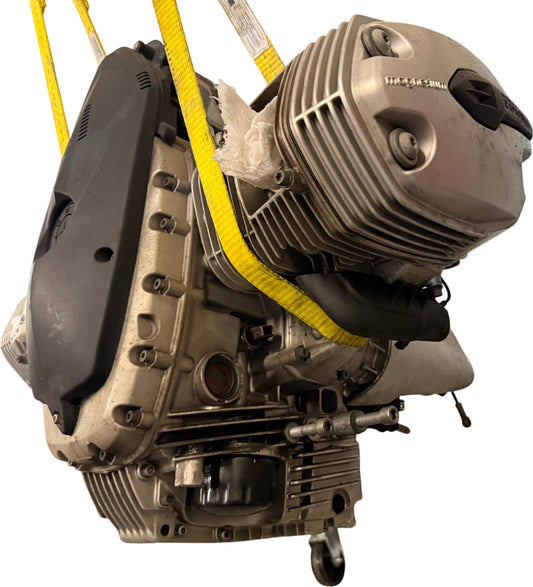 BMW R 1200 GS engine three-quarter view showing magnesium valve cover, oil filter and sump