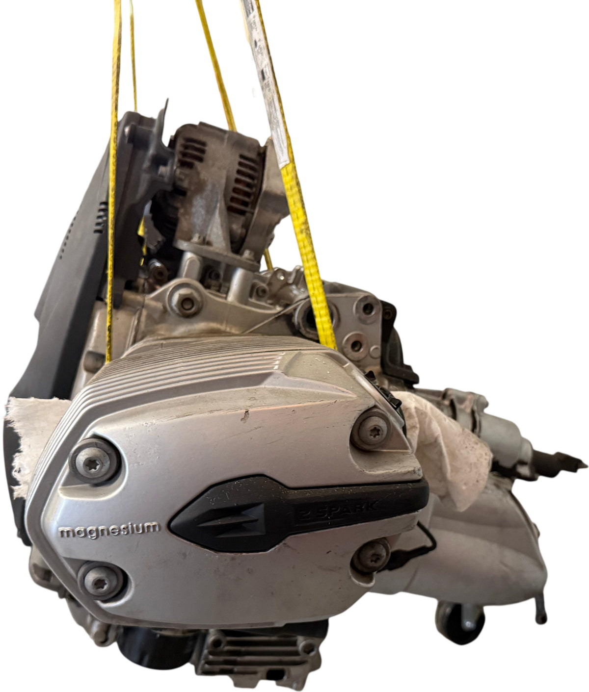 BMW R 1200 GS engine underside showing sump and oil filter housing