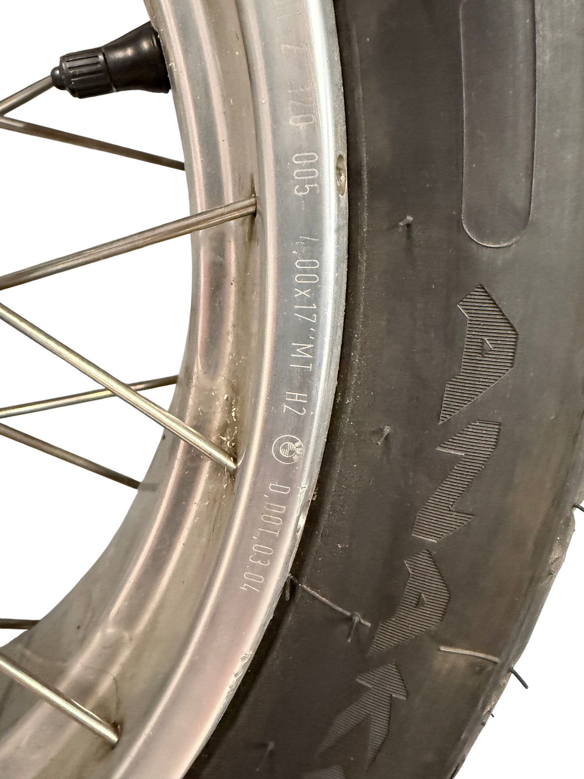 Rear rim marking and valve stem detail
